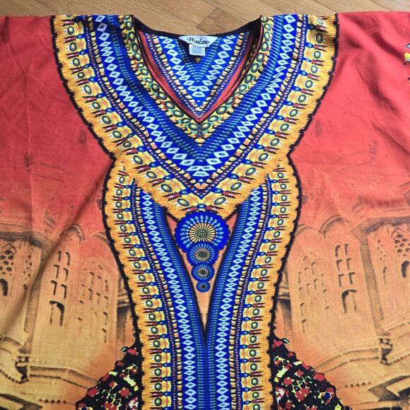 Red Yellow Orange Blue VNeck Kaftan Muu Muu Pool Beach Cover Up Dress India OSFM - Picture 9 of 13